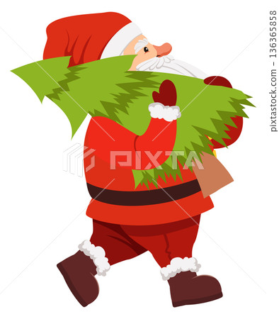 Santa carry christmas tree. Happy holiday character Santa carry christmas tree. Happy holiday character 136365858