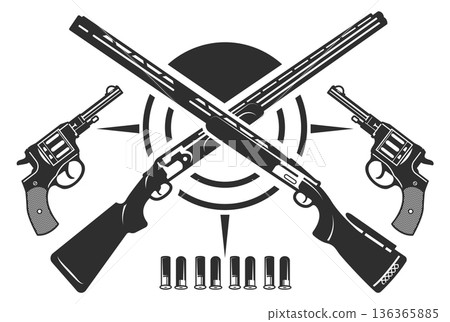 Sport gun label in retro style. Shooting club Sport gun label in retro style. Shooting club 136365885