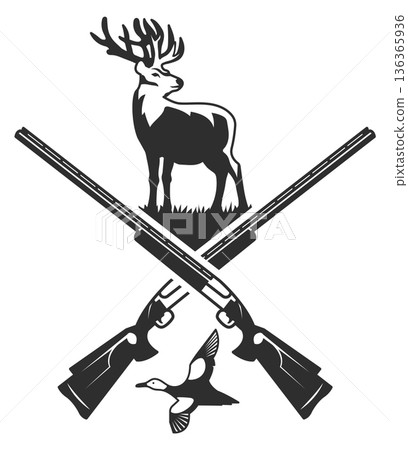 Crossed guns black logo. Hunting club badge Crossed guns black logo. Hunting club badge 136365936