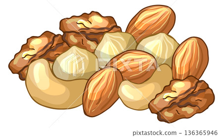 Nuts mix pile. Healthy snack heap icon 136365946
