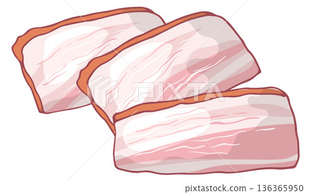Raw bacon slices. Cartoon pork product icon Raw bacon slices. Cartoon pork product icon 136365950