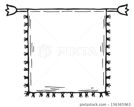Square banner flag. Textile medieval pennant drawing 136365963