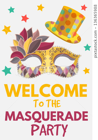 Masquerade party invitation template. Golden mask holiday Masquerade party invitation template. Golden mask holiday 136365988