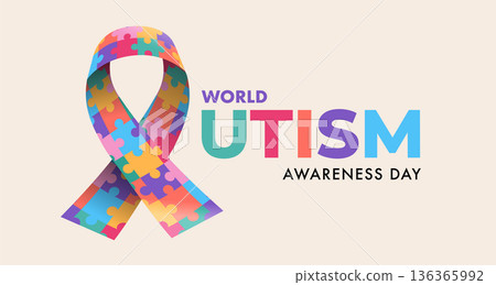 World autism awareness day banner template and poster background with ribbon sign from colorful 136365992
