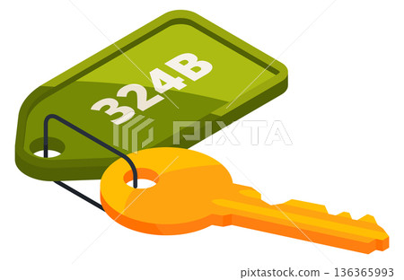 Hotel room key isometric icon. Apartment rent symbol Hotel room key isometric icon. Apartment rent symbol 136365993