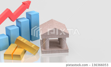 Gold Investment Growth Concept With Bank Building And Rising Chart 3d render. Gold Investment Growth Concept With Bank Building And Rising Chart 3d render. 136366053