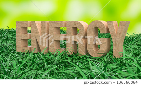 Natural Green Energy Concept With Eco Friendly Wooden Text 3d render. 136366064