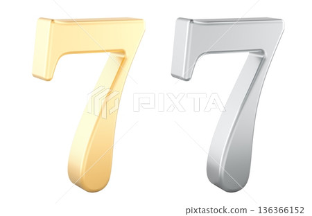 Number 7 in gold and silver. 3D rendering 136366152