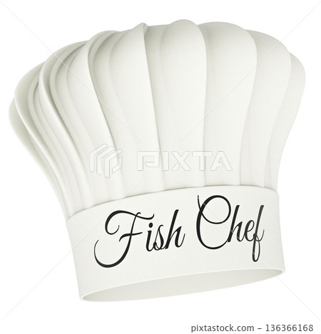 Fish Chef white chef hat. 3D rendering Fish Chef white chef hat. 3D rendering 136366168