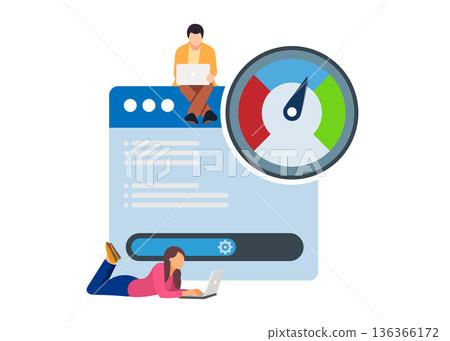 Optimising website loading times Page speed and SEO Stock illustration. 136366172