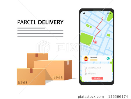 Parcel delivery tracking on cellphone or mobile phone vector Parcel delivery tracking on cellphone or mobile phone vector 136366174