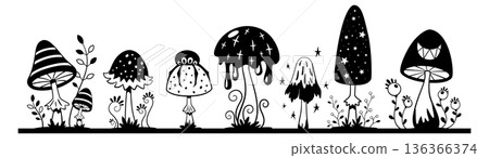 Magic mushrooms growing. Mystical fantasy boho nature Magic mushrooms growing. Mystical fantasy boho nature 136366374
