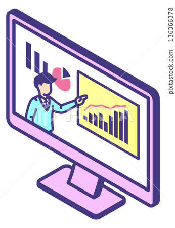 Business presentation on computer screen. Corporate job isometric icon 136366378