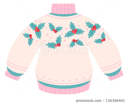 Winter jumper with christmas holly print. Knitted clothing 136366401