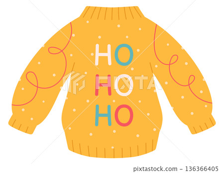 Christmas sweater with holiday print textile. Winter clothing Christmas sweater with holiday print textile. Winter clothing 136366405