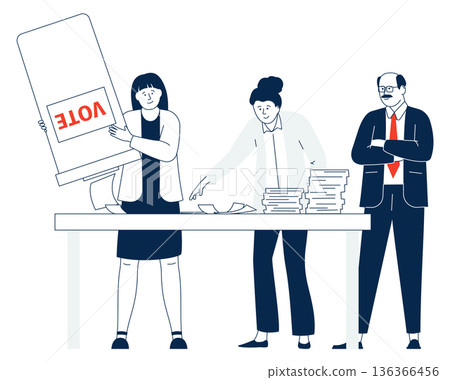 People counting votes. Polling voices color illustration 136366456