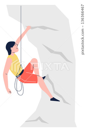 Climbing character. Mountain peak challenge. Extreme sport 136366467