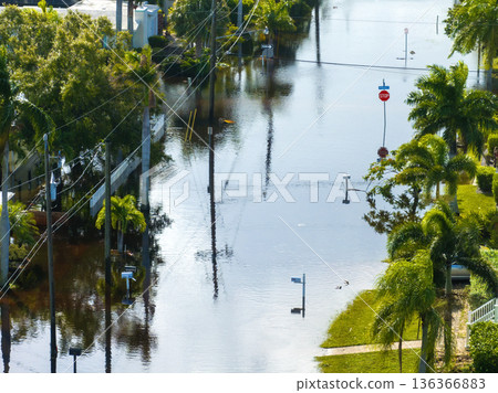 Hurricane Milton flooded homes in Punta Gorda community in Florida. Aftermath of natural disaster 136366883