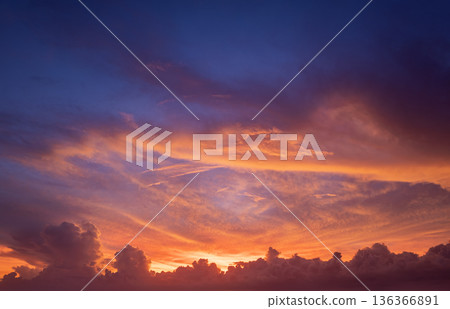 Amazing evening skyscape. Sunset sky with bright colorful clouds 136366891