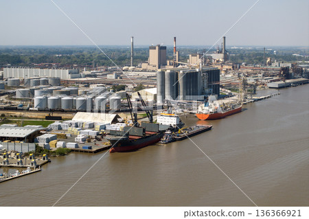 Construction of luxury yachts in shipyard in Savannah, Georgia. Assembly of sea ships 136366921