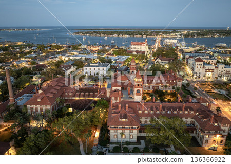 Aerial view of Flagler College in St. Augustine, old city in Florida. American architecture at night 136366922