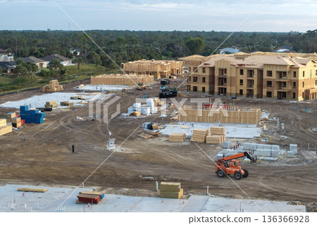 Apartment condos under construction. Development of residential housing in North Port, Florida. Real estate market in the USA 136366928