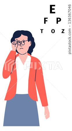 Blurry vision color icon. Woman with eye problem Blurry vision color icon. Woman with eye problem 136367046