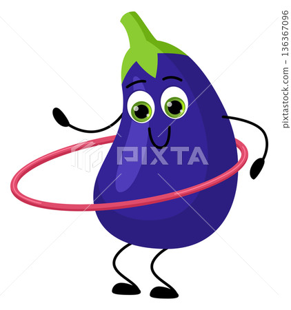 Eggplant training. Funny vegetable exercise with happy face Eggplant training. Funny vegetable exercise with happy face 136367096