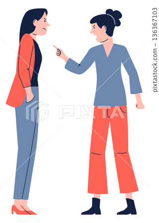 Screaming friends. Female conflict concept. Negative conversation 136367103