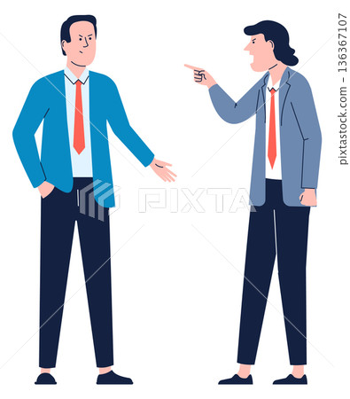 Work conflict. Teammates shouting. Job disagreement concept 136367107