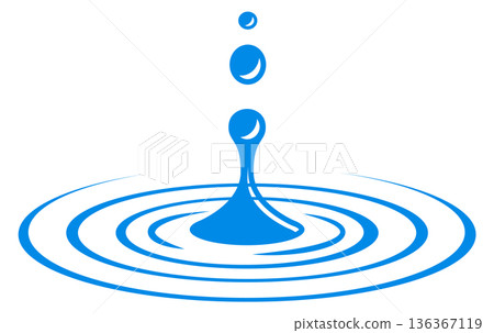 Ripple rings on water surface with blue drop falling Ripple rings on water surface with blue drop falling 136367119