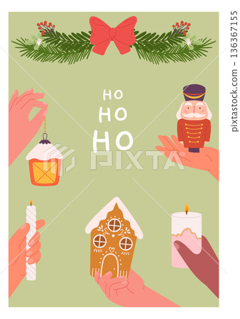 Cute christmas card. Cozy winter holiday design Cute christmas card. Cozy winter holiday design 136367155