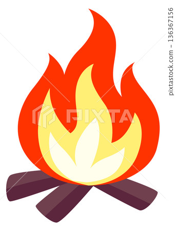 Campfire color drawing. Cute bonfire with burning firewood Campfire color drawing. Cute bonfire with burning firewood 136367156