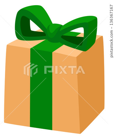 Christmas gift icon. Cartoon present box with green bow Christmas gift icon. Cartoon present box with green bow 136367167
