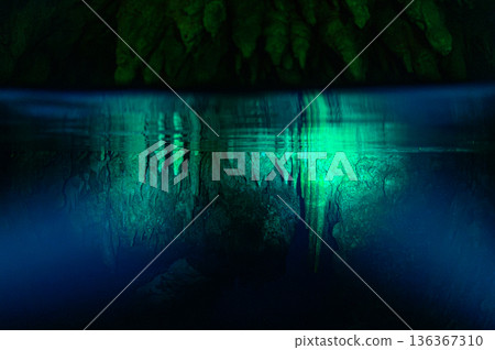Underwater caves and limestone caves in the ocean of Palau Diving scenery 136367310