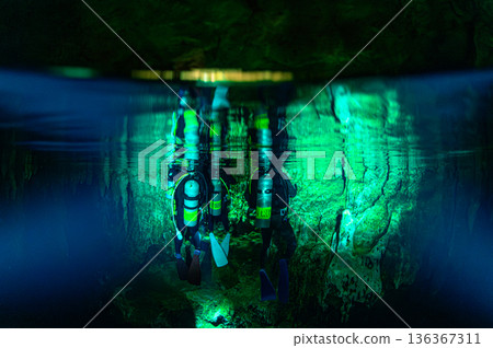 Underwater caves and limestone caves in the ocean of Palau Diving scenery Underwater caves and limestone caves in the ocean of Palau Diving scenery 136367311