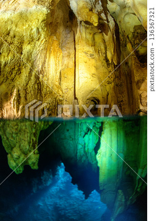 Underwater caves and limestone caves in the ocean of Palau Diving scenery Underwater caves and limestone caves in the ocean of Palau Diving scenery 136367321