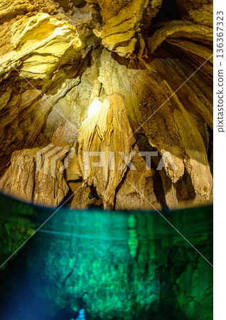 Underwater caves and limestone caves in the ocean of Palau Diving scenery Underwater caves and limestone caves in the ocean of Palau Diving scenery 136367323