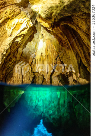 Underwater caves and limestone caves in the ocean of Palau Diving scenery Underwater caves and limestone caves in the ocean of Palau Diving scenery 136367324