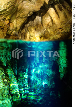 Underwater caves and limestone caves in the ocean of Palau Diving scenery Underwater caves and limestone caves in the ocean of Palau Diving scenery 136367333