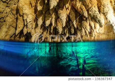 Underwater caves and limestone caves in the ocean of Palau Diving scenery 136367347