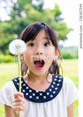 女孩玩蒲公英 136367544