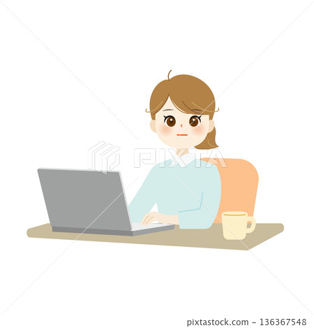 一位職業婦女操作電腦的插圖 辦公室工作/在家辦公 02 136367548