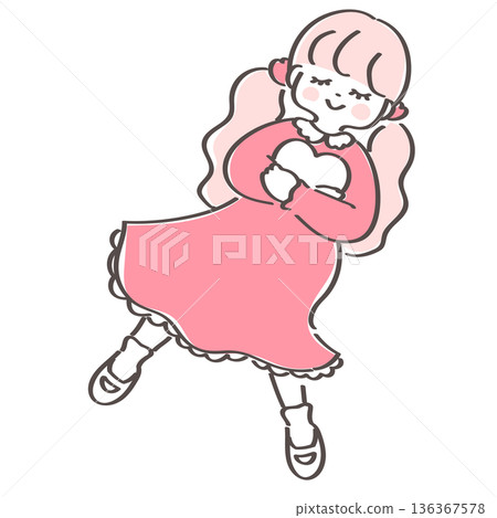 Happy girl hugging a heart | A gentle illustration expressing self-love and mental care Happy girl hugging a heart | A gentle illustration expressing self-love and mental care 136367578