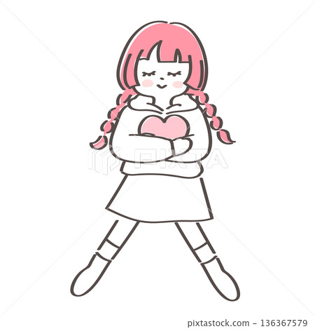 Girl with braids embracing a heart 136367579