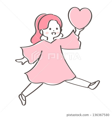 一位笑容燦爛的女士一手拿著一顆心 | 插圖展現積極樂觀的心態 136367580