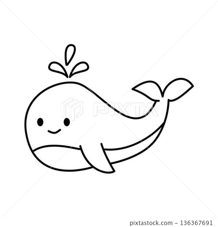 Cute whale cartoon doodle drawing 136367691