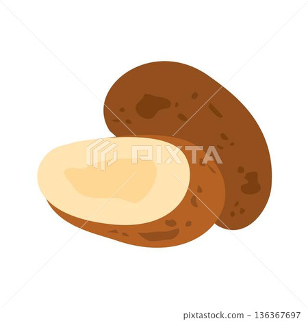 Illustration of Sliced and Whole Potatoes, Whole Root Crops and Sliced Pieces of Potato 136367697