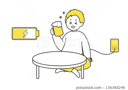 A man drinking beer and charging 136368246