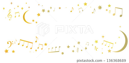 A frame illustration of musical notes inspired by a night sky dotted with stars and the moon 136368689